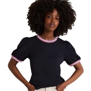 Boden Rib Trim Blouson Knit Top Women's Size 4 Navy Semi-Fitted Casual